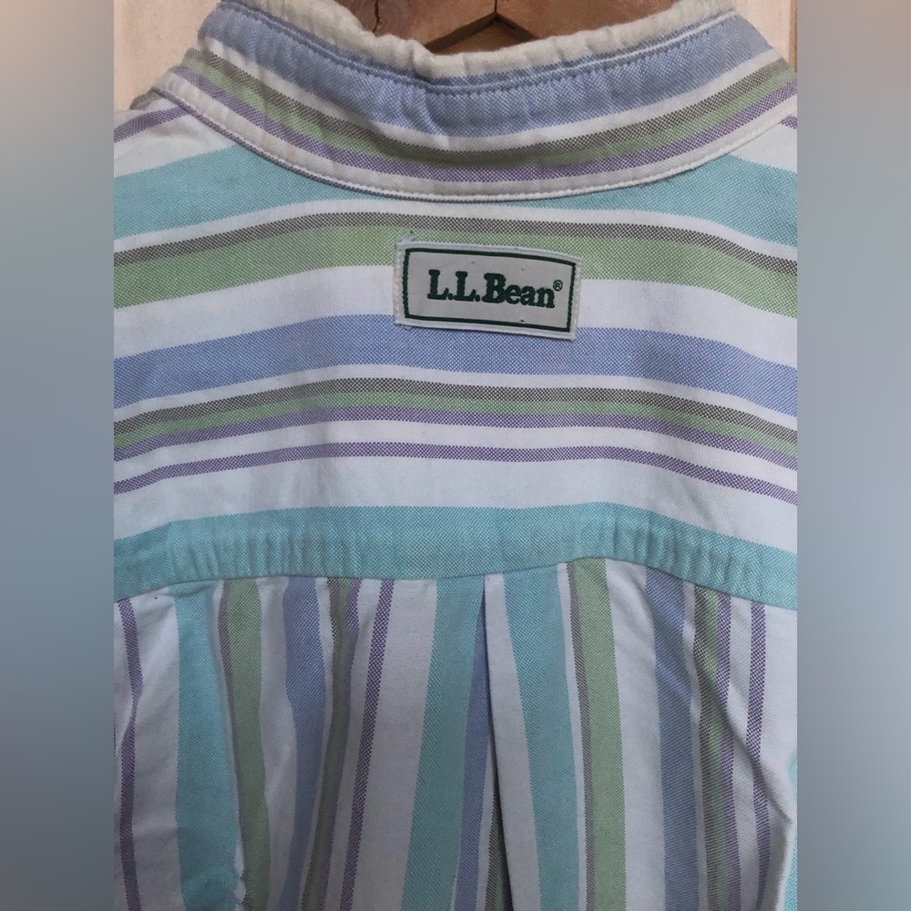 LL Bean Striped Colorful Summer Pastel Striped Shirt Short Sleeve - Picture 5 of 10